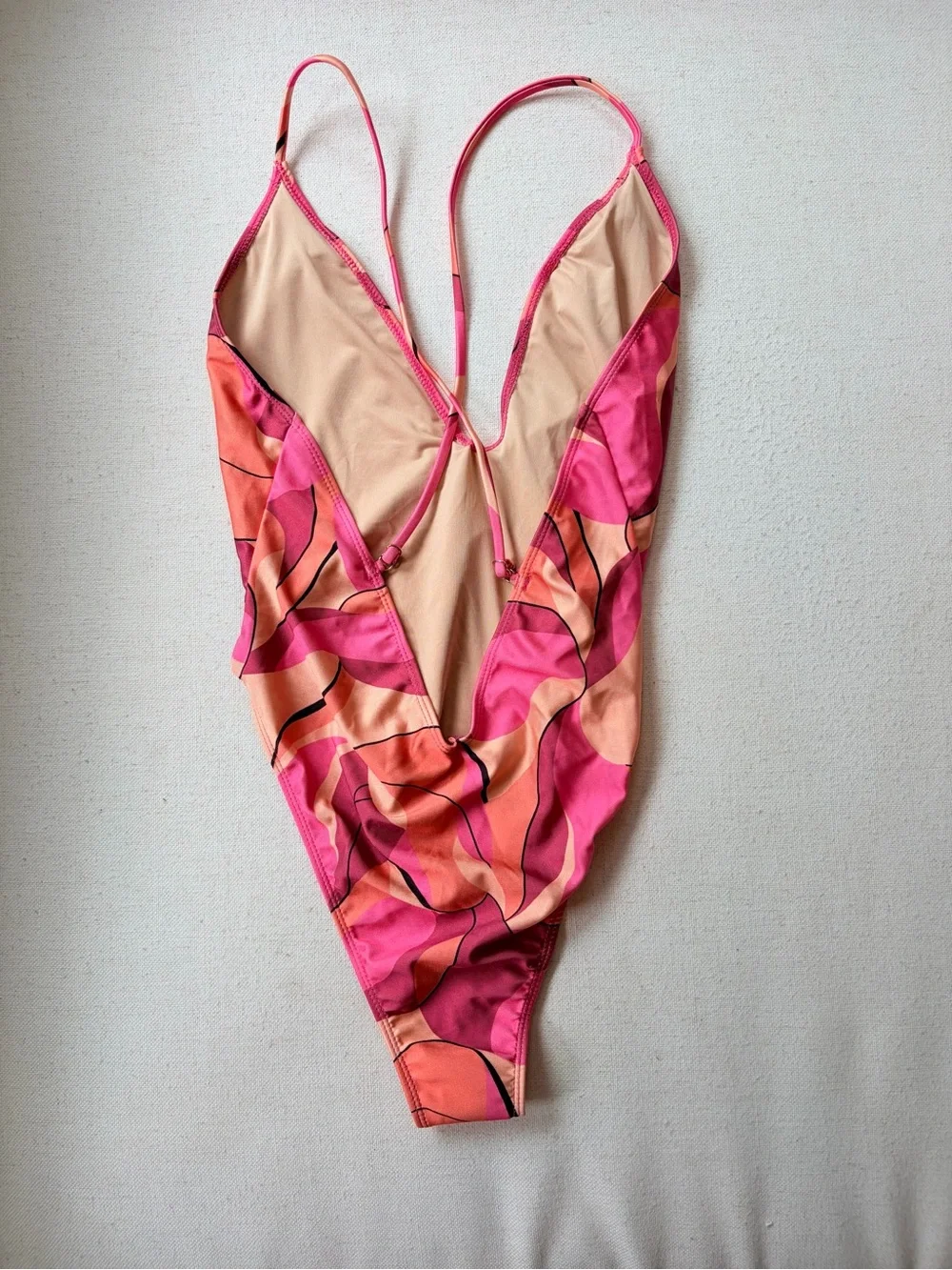Fashion Nova Pink & Peach Retro Wave One-Piece Swimsuit